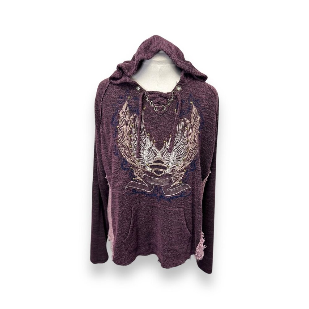 Harley-Davidson Womens Knit Sequin Embroidered Lace-Up Hoodie Biker Grunge 1W